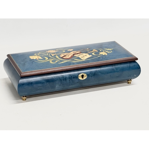 211H - A Jobin Die Forelle inlaid music jewellery box with cover. 30x14x7cm