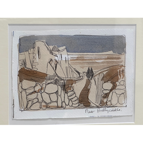 70D - A J.P. Rooney pen and wash drawing. Near Ballycastle. Frame 39x35cm