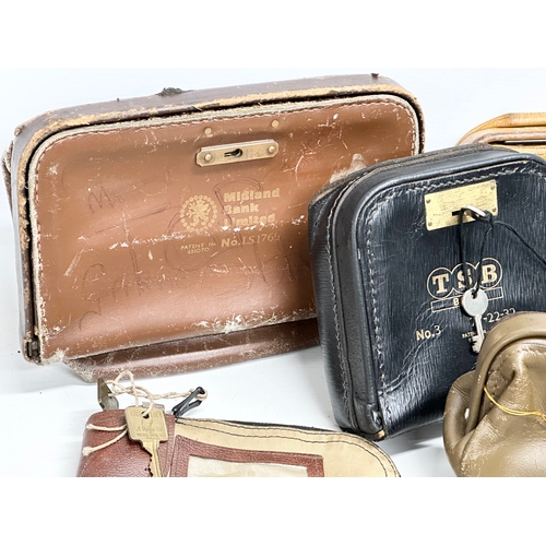 211K - 8 vintage Midland Bank and Westminster Bank leather safe bags.