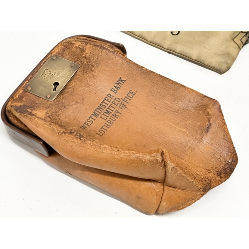 211K - 8 vintage Midland Bank and Westminster Bank leather safe bags.