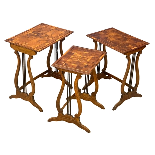 920A - A good quality vintage Georgian style Oyster Yew Wood nest of tables. (5)