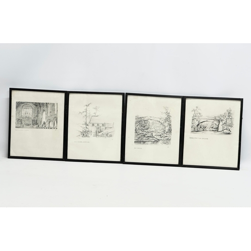 279C - A set of 4 framed pencil drawings. Signed KB. Robert Bunting Fine Art Dealer. 26x32cm