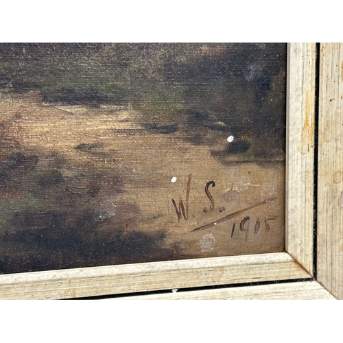 279D - An early 20th century oil painting on canvas signed W.S. Dated 1915. 41.5x35.5cm. Frame 48x41cm