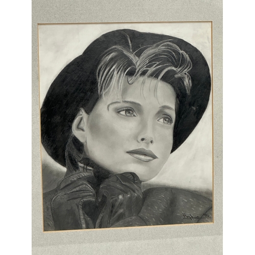 65F - A pencil drawing of Madonna possibly by Budd Hopkins. Dated 1986. 25x29.5cm. Frame 39x45cm