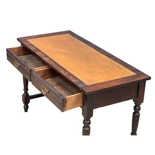 1011 - A late Victorian writing table with leather top and 2 drawers. Circa 1890. 108x51x69cm (3)