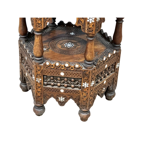 1061 - A late 19th century Burmese carved teak end table with bone inlay. Circa 1880-1890. 39.5x53cm (6)