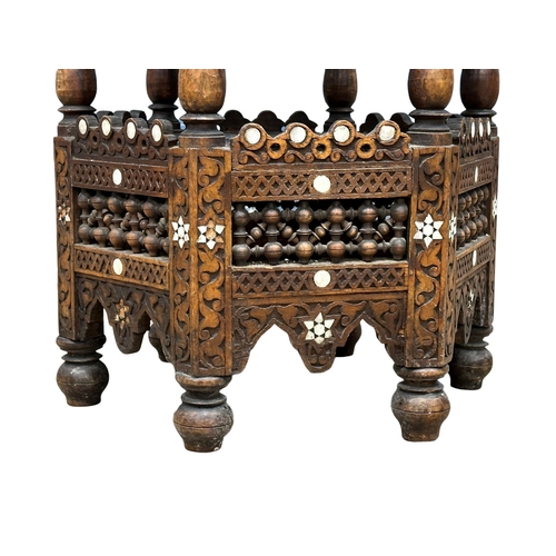 1061 - A late 19th century Burmese carved teak end table with bone inlay. Circa 1880-1890. 39.5x53cm (6)