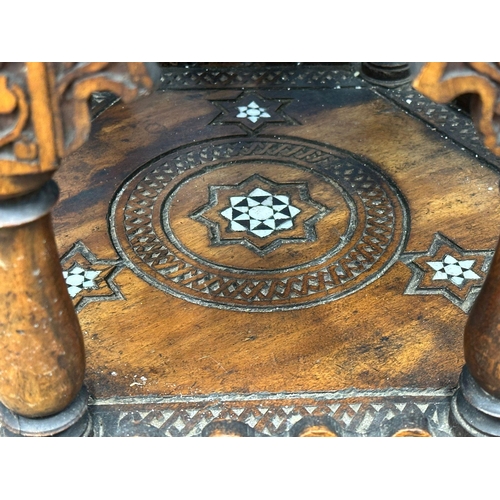 1061 - A late 19th century Burmese carved teak end table with bone inlay. Circa 1880-1890. 39.5x53cm (6)