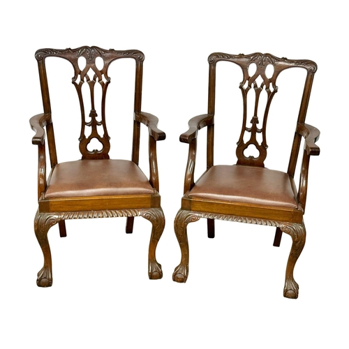 1066 - A set of 6 good quality late 19th century Chippendale Revival mahogany dining chairs on Ball & Claw ... 