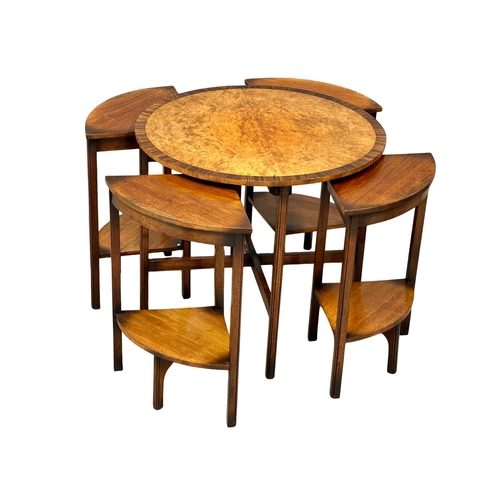 1082 - A vintage Burr Walnut coffee table rosewood crossbanding and 4 nesting tables. 60x53cm (11)