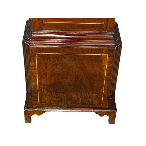 1085 - A George III inlaid mahogany long case clock with painted dial and reeded half columns on bracket fe... 