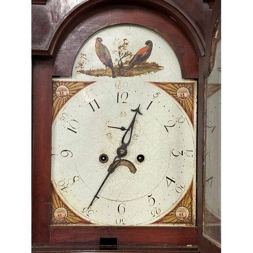 1085 - A George III inlaid mahogany long case clock with painted dial and reeded half columns on bracket fe... 