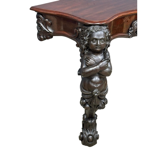 1131 - A large Victorian mahogany console table. 105x61x88cm (6)