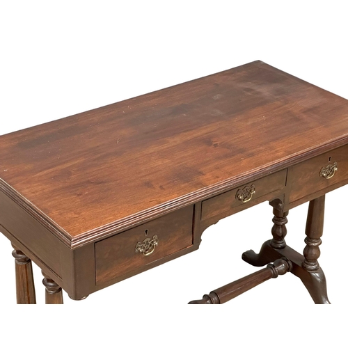 1138 - A large late Victorian mahogany side table with 3 drawers, stretcher support on paw feet. Circa 1890... 