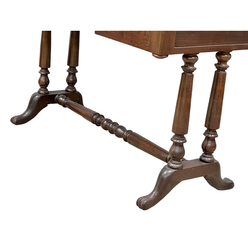 1138 - A large late Victorian mahogany side table with 3 drawers, stretcher support on paw feet. Circa 1890... 