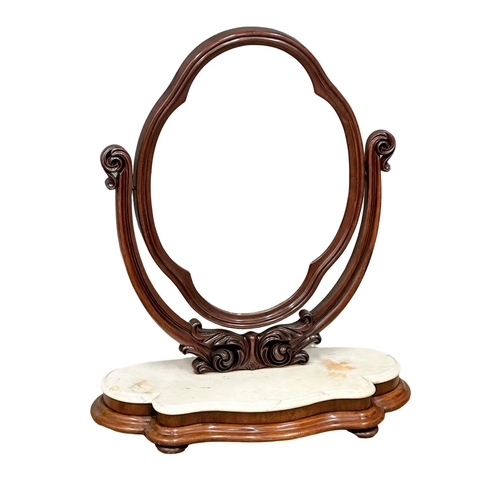 163 - A large Victorian mahogany dressing mirror with marble base. 71x86cm