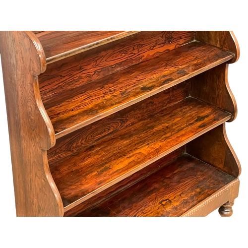 809 - An early William IV rosewood stepfront open bookcase with carved foliage gallery and cordoning mould... 