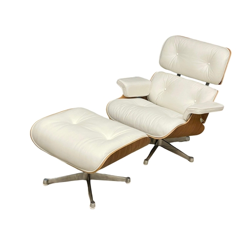 812 - A good quality Charles & Ray Eames style leather swivel chair with ottoman. (13)