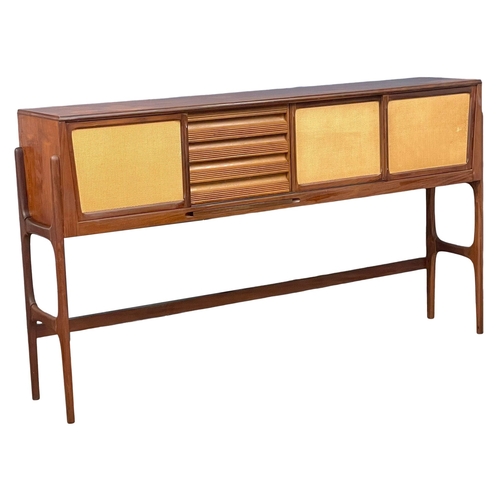 814 - An Elliots of Newbury Mid Century teak dining set. Highboard with retracting drop leaf dining table ... 