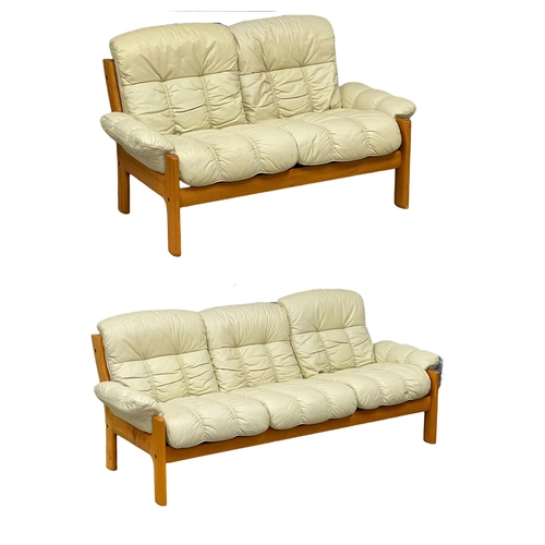 834 - A 2 piece Norwegian Mid Century teak and leather suite by Ekorness. 1970’s. 3 seater 211cm. 2 seater... 