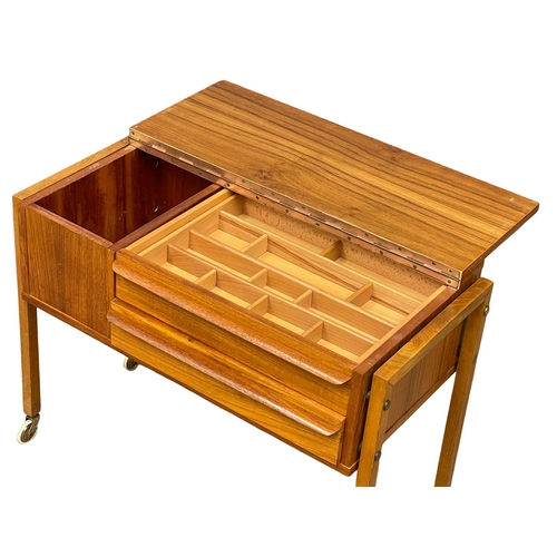 837 - A Danish Mid Century teak sewing box.  73x37x57cm (12)