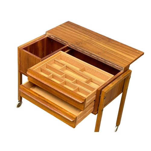 837 - A Danish Mid Century teak sewing box.  73x37x57cm (12)