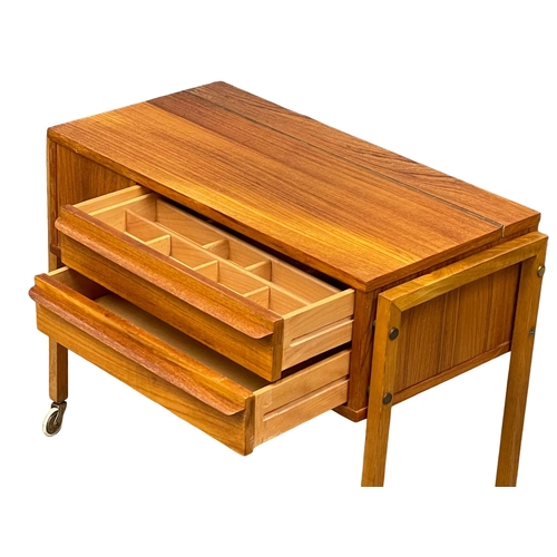 837 - A Danish Mid Century teak sewing box.  73x37x57cm (12)