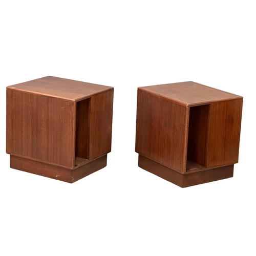 844 - A pair of rare G-Plan Fresco Mid Century teak ‘Cube’ lamp end tables on wheels designed by Victor Wi... 