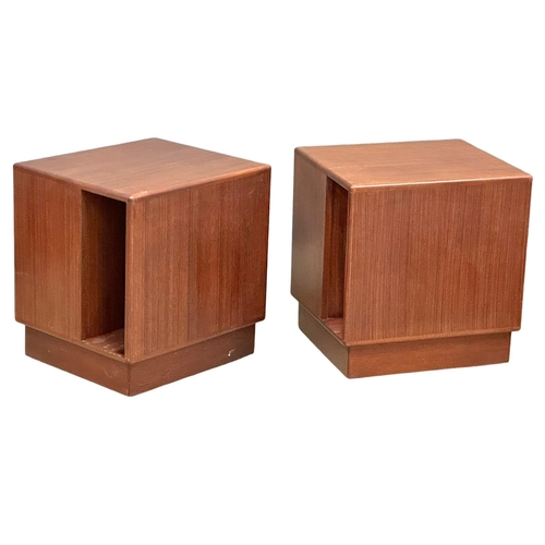 844 - A pair of rare G-Plan Fresco Mid Century teak ‘Cube’ lamp end tables on wheels designed by Victor Wi... 