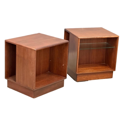 844 - A pair of rare G-Plan Fresco Mid Century teak ‘Cube’ lamp end tables on wheels designed by Victor Wi... 