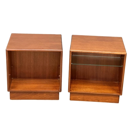 844 - A pair of rare G-Plan Fresco Mid Century teak ‘Cube’ lamp end tables on wheels designed by Victor Wi... 