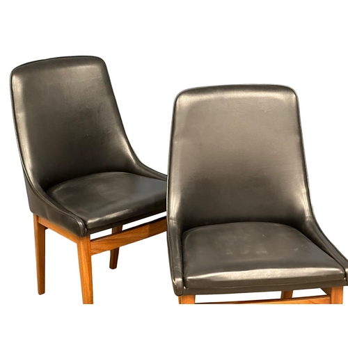 854 - A set of 4 good quality Mid Century teak and black vinyl dining chairs. 1960’s. (8)