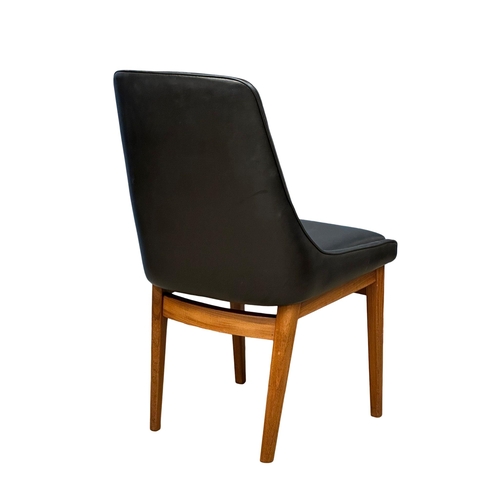 854 - A set of 4 good quality Mid Century teak and black vinyl dining chairs. 1960’s. (8)