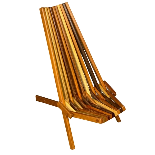 855 - A pair of Mid Century Modern teak and rosewood folding deck chairs with matching side table. (11)