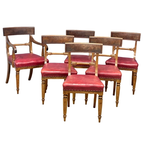 863 - A set of 6 William IV mahogany Bar Back dining chairs with red vinyl seats. Circa 1830. (1)