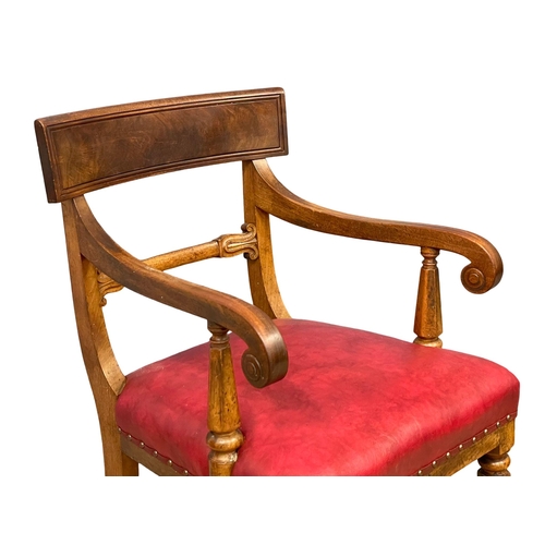 863 - A set of 6 William IV mahogany Bar Back dining chairs with red vinyl seats. Circa 1830. (1)