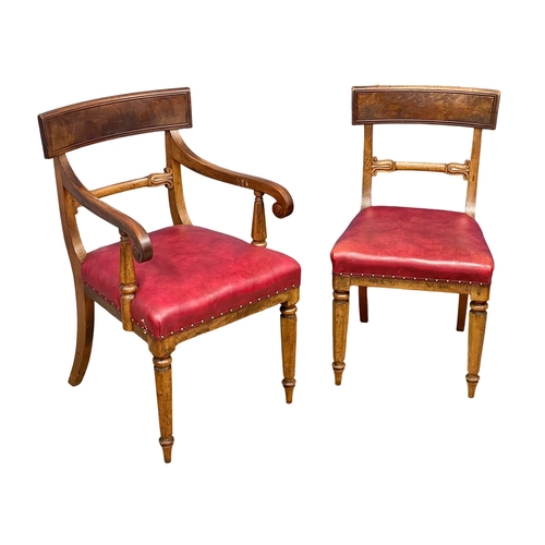 863 - A set of 6 William IV mahogany Bar Back dining chairs with red vinyl seats. Circa 1830. (1)