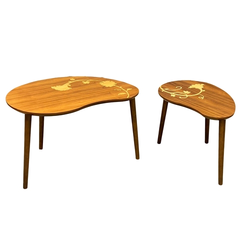 888 - A pair of Italian Mid Century inlaid Walnut lamp tables. 74x50x48.5cm. (10)