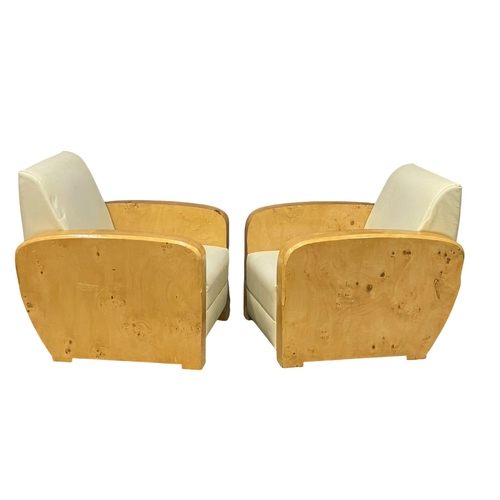 890 - A pair of Art Deco style Birdseye Maple club armchairs. 82x82x85cm (3)