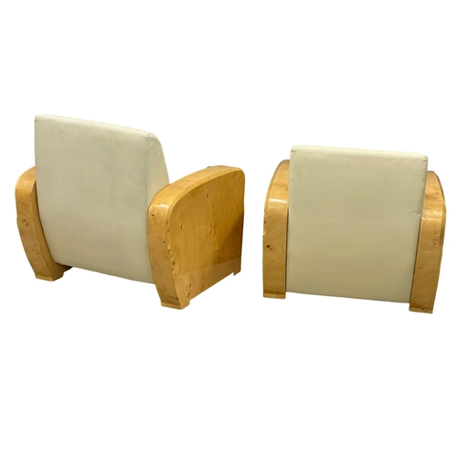 890 - A pair of Art Deco style Birdseye Maple club armchairs. 82x82x85cm (3)