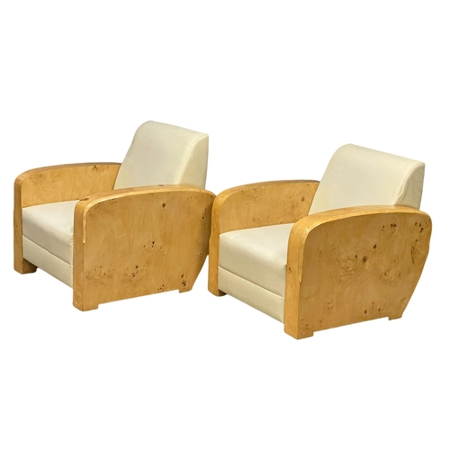 890 - A pair of Art Deco style Birdseye Maple club armchairs. 82x82x85cm (3)