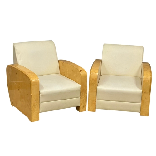 890 - A pair of Art Deco style Birdseye Maple club armchairs. 82x82x85cm (3)