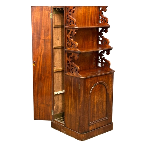 908 - A Victorian mahogany dining room leaf cabinet with 3 tier shelves and cupboard. Circa 1860. 60.5x60x... 