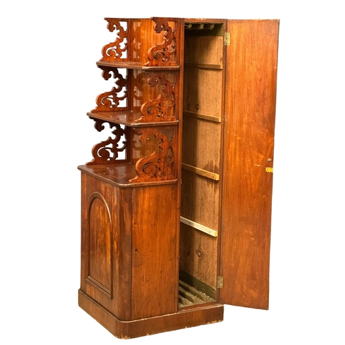 908 - A Victorian mahogany dining room leaf cabinet with 3 tier shelves and cupboard. Circa 1860. 60.5x60x... 