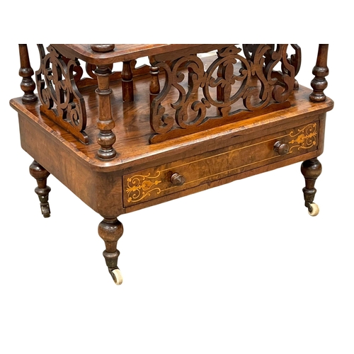 916 - A Victorian inlaid Burr Walnut Canterbury. 56x38x97cm (1)