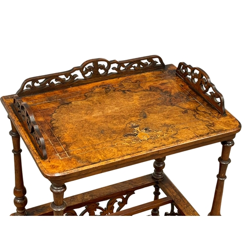 916 - A Victorian inlaid Burr Walnut Canterbury. 56x38x97cm (1)