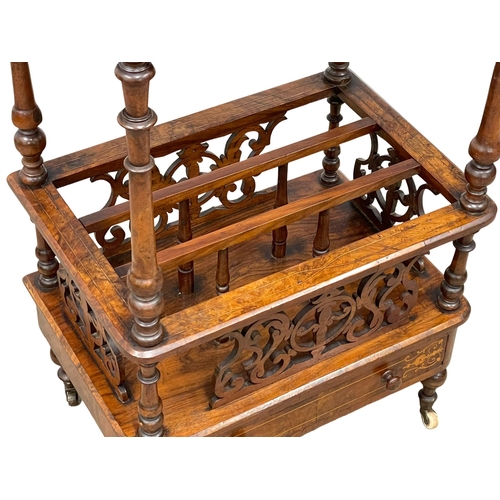 916 - A Victorian inlaid Burr Walnut Canterbury. 56x38x97cm (1)