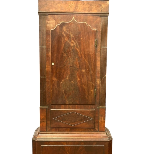 919 - A large late William IV / early Victorian mahogany long case clock. No weights or pendulum. 234cm (5... 