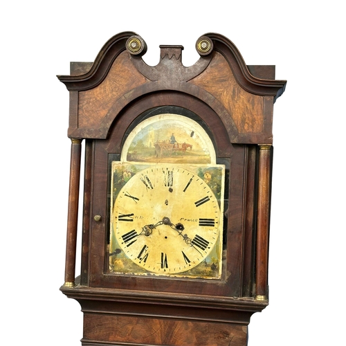 919 - A large late William IV / early Victorian mahogany long case clock. No weights or pendulum. 234cm (5... 