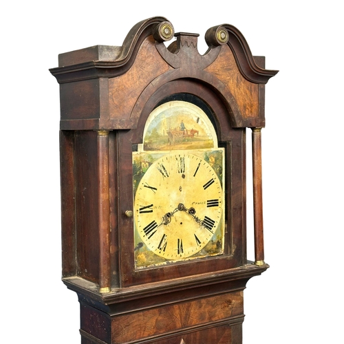 919 - A large late William IV / early Victorian mahogany long case clock. No weights or pendulum. 234cm (5... 